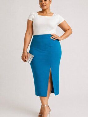 Sergio Hudson x Target Turquoise High Waist Side Slit Skirt 2X